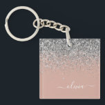 Roos Gold Blush Pink Silver Glitter Monogram Girly Sleutelhanger<br><div class="desc">Roos Gold Blush Pink en Silver Faux Folie Sparkle Glitter Script Monogram Name Sleutelhanger. Dit maakt de perfecte liefhebbende 16 verjaardag,  bruiloft,  vrijgezellenfeest,  verjaardagsdag,  baby shower of vrijgezellenfeest voor iemand die van luxe glam en stijl houdt.</div>