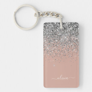 Roos Gold Blush Pink Silver Glitter Monogram Girly Sleutelhanger
