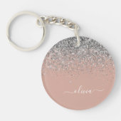 Roos Gold Blush Pink Silver Glitter Monogram Girly Sleutelhanger (Voorkant)
