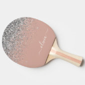 Roos Gold Blush Pink Silver Glitter Monogram Girly Tafeltennisbatje (Zijkant)