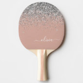 Roos Gold Blush Pink Silver Glitter Monogram Girly Tafeltennisbatje (Voorkant)