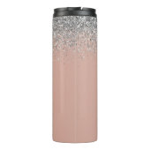 Roos Gold Blush Pink Silver Glitter Monogram Girly Thermosbeker (Achterkant)