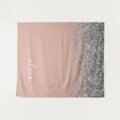 Roos Gold Blush Pink Silver Glitter Monogram Girly Wandkleed (Voorkant (horizontaal))