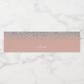 Roos Gold Blush Pink Silver Glitter Monogram Girly Waterfles Etiket (Enkel label)