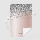 Roos Gold - Blush Pink Silver Glitter Monogram Golfhanddoek (Insitu)
