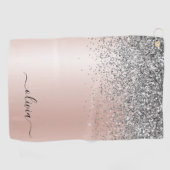 Roos Gold - Blush Pink Silver Glitter Monogram Golfhanddoek (Horizontaal)