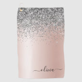 Roos Gold - Blush Pink Silver Glitter Monogram Golfhanddoek (Voorkant)