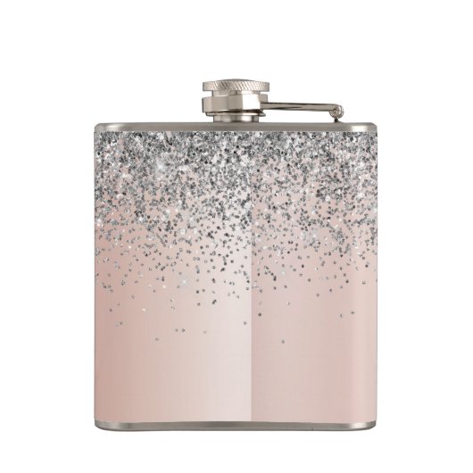 Roos Gold - Blush Pink Silver Glitter Monogram Heupfles (Achterkant)