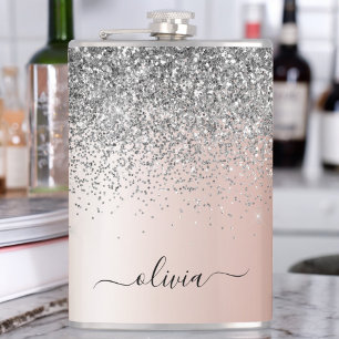 Roos Gold - Blush Pink Silver Glitter Monogram Heupfles