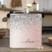 Roos Gold - Blush Pink Silver Glitter Monogram Heupfles