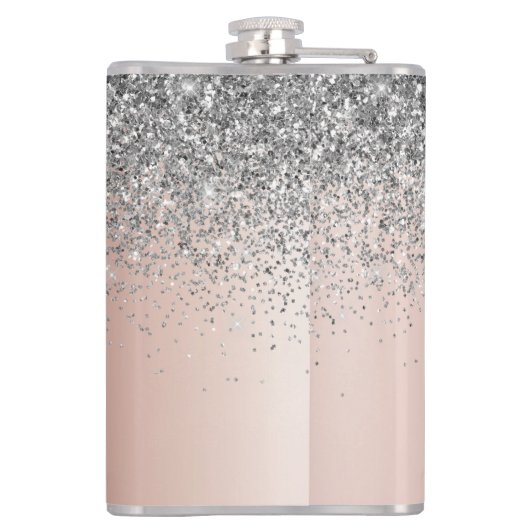 Roos Gold - Blush Pink Silver Glitter Monogram Heupfles (Achterkant)