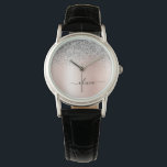 Roos Gold - Blush Pink Silver Glitter Monogram Horloge<br><div class="desc">Roos Gold - Blush roze en Silver Faux Folie Metallic Sparkle Glitter Brushed Metal Monogram Name Watch. Dit maakt het perfecte afstuderen,  de verjaardag,  de bruiloft,  het vrijgezellenfeest,  de verjaardag,  het baby shower of het bachelorette feest cadeau voor iemand die van glam luxe en chic stijlen houdt.</div>