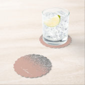 Roos Gold Blush Pink Silver Glitter Monogram Kartonnen Onderzetters (Insitu)