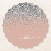 Roos Gold Blush Pink Silver Glitter Monogram Kartonnen Onderzetters (Voorkant)