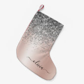 Roos Gold - Blush Pink Silver Glitter Monogram Kleine Kerstsok (Voorkant (Hangend))