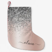 Roos Gold - Blush Pink Silver Glitter Monogram Kleine Kerstsok (Voorkant)