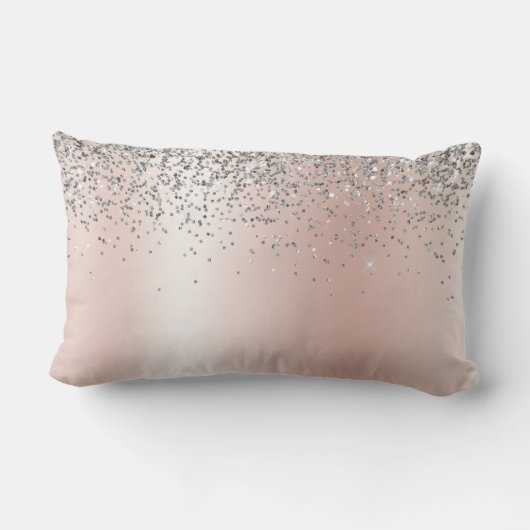 Roos Gold - Blush Pink Silver Glitter Monogram Kussen (Achterkant)