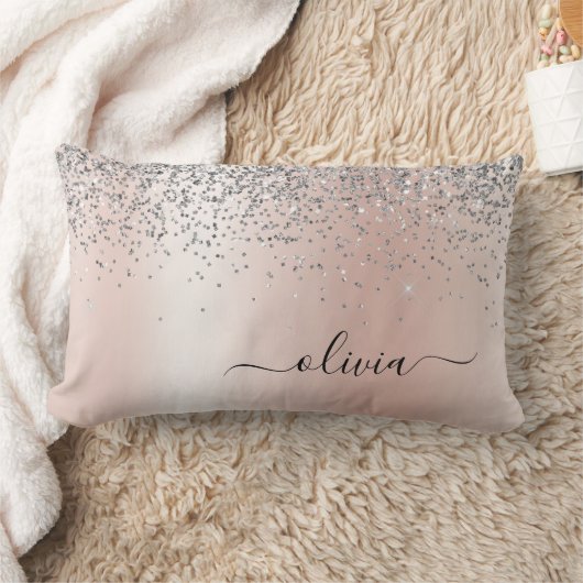 Roos Gold - Blush Pink Silver Glitter Monogram Kussen (Deken)
