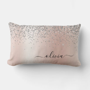 Roos Gold - Blush Pink Silver Glitter Monogram Kussen