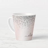 Roos Gold - Blush Pink Silver Glitter Monogram Latte Mok (Linkerhoek)