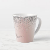 Roos Gold - Blush Pink Silver Glitter Monogram Latte Mok (Rechterhoek)