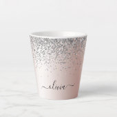 Roos Gold - Blush Pink Silver Glitter Monogram Latte Mok (Voorkant)