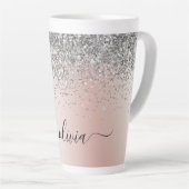 Roos Gold - Blush Pink Silver Glitter Monogram Latte Mok (Rechterhoek)