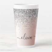 Roos Gold - Blush Pink Silver Glitter Monogram Latte Mok (Voorkant)