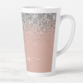 Roos Gold Blush Pink Silver Glitter Monogram Latte Mok (Rechts)