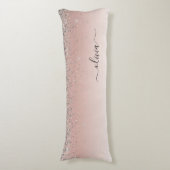 Roos Gold - Blush Pink Silver Glitter Monogram Lichaamskussen (Voorkant Verticaal)