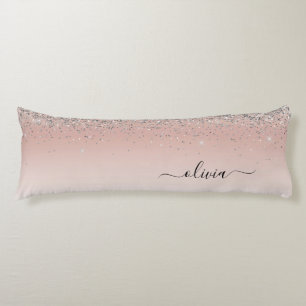 Roos Gold - Blush Pink Silver Glitter Monogram Lichaamskussen