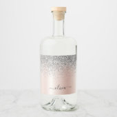 Roos Gold - Blush Pink Silver Glitter Monogram Likeurfles Etiket (Voorkant)