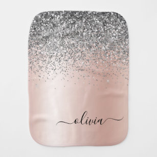 Roos Gold - Blush Pink Silver Glitter Monogram Monddoekje