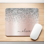 Roos Gold - Blush Pink Silver Glitter Monogram Muismat<br><div class="desc">Roos Gold - Blush roze en Silver Faux Folie Metallic Sparkle Glitter Brushed Metal Monogram Name and Initiaal Mousepad (muispad). Dit maakt de perfecte liefhebbende 16 verjaardag,  bruiloft,  vrijgezellenfeest,  verjaardagsdag,  baby shower of vrijgezellenfeest voor iemand die van luxe glam en stijl houdt.</div>