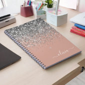 Roos Gold Blush Pink Silver Glitter Monogram Notitieboek