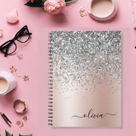Roos Gold - Blush Pink Silver Glitter Monogram Notitieboek