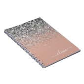 Roos Gold Blush Pink Silver Glitter Monogram Notitieboek (Rechterzijde)