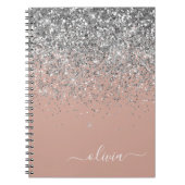 Roos Gold Blush Pink Silver Glitter Monogram Notitieboek (Voorkant)