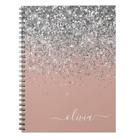 Roos Gold Blush Pink Silver Glitter Monogram Notitieboek (Voorkant)