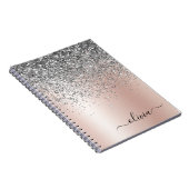 Roos Gold - Blush Pink Silver Glitter Monogram Notitieboek (Rechterzijde)