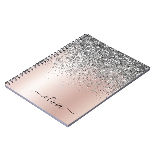 Roos Gold - Blush Pink Silver Glitter Monogram Notitieboek (Linkerzijde)