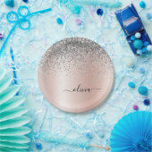 Roos Gold - Blush Pink Silver Glitter Monogram Papieren Bordje (Feest)