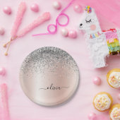 Roos Gold - Blush Pink Silver Glitter Monogram Papieren Bordje (Feest)