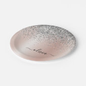 Roos Gold - Blush Pink Silver Glitter Monogram Papieren Bordje (Gekanteld)