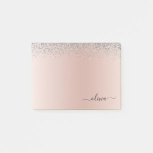 Roos Gold - Blush Pink Silver Glitter Monogram Post-it® Notes