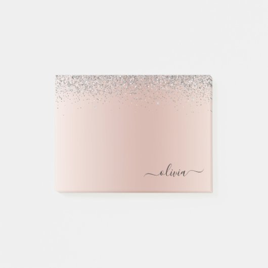 Roos Gold - Blush Pink Silver Glitter Monogram Post-it® Notes (Voorkant)
