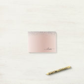 Roos Gold - Blush Pink Silver Glitter Monogram Post-it® Notes (Op bureau)