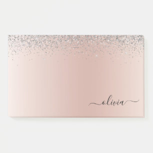 Roos Gold - Blush Pink Silver Glitter Monogram Post-it® Notes