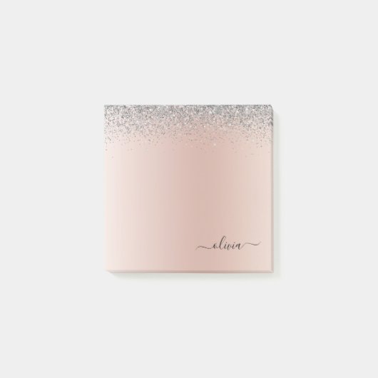 Roos Gold - Blush Pink Silver Glitter Monogram Post-it® Notes (Voorkant)