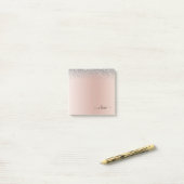 Roos Gold - Blush Pink Silver Glitter Monogram Post-it® Notes (Op bureau)
